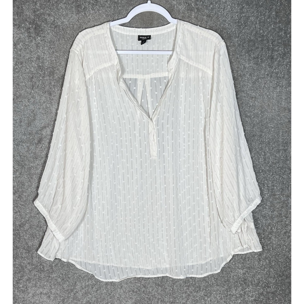Torrid Harper Sheer Swiss Dot Popover Top Womens Sz 4X White Metallic Pinstripe